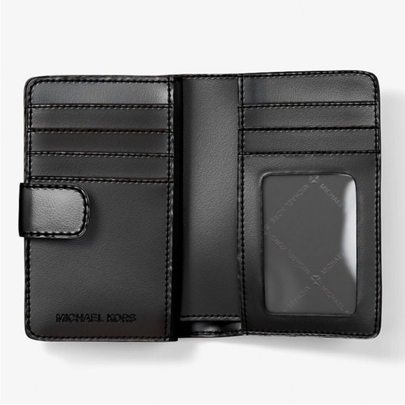 Michael Kors Jet Set Medium Floral Print BiFold Wallet Black Multi - Picture 6 of 9